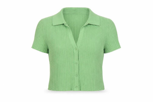 H&M Divided Women's Green Collared Ribbed Cropped Button-Up Top XS