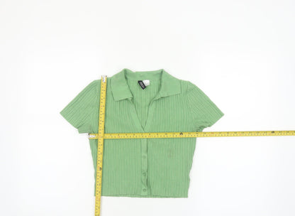 H&M Divided Women's Green Collared Ribbed Cropped Button-Up Top XS