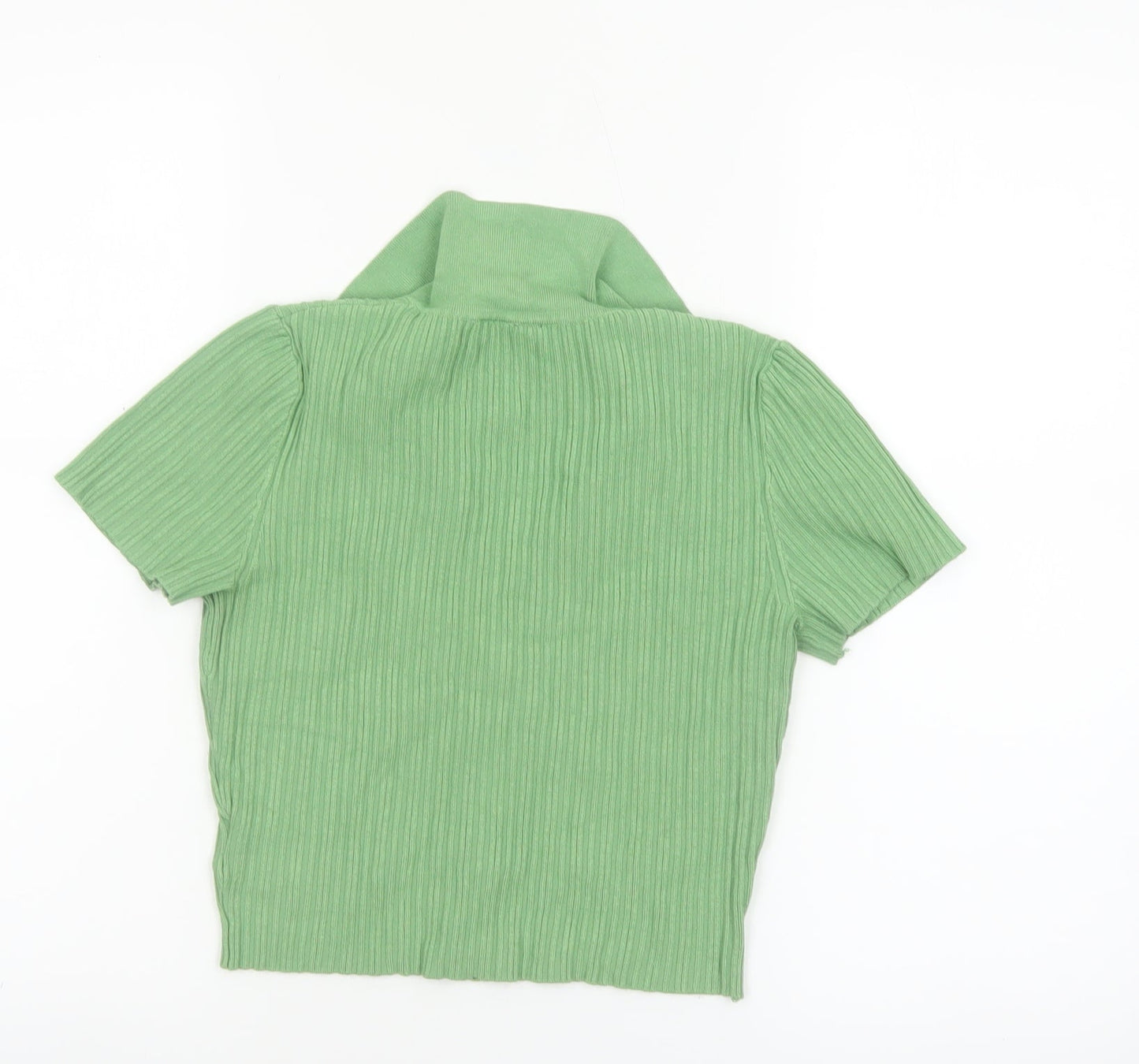 H&M Divided Women's Green Collared Ribbed Cropped Button-Up Top XS