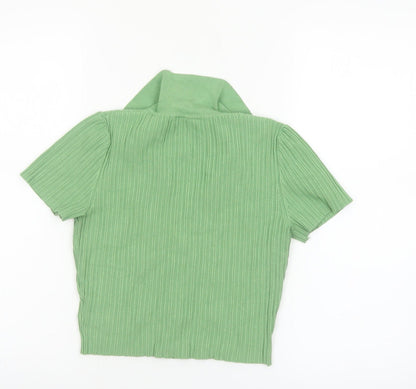 H&M Divided Women's Green Collared Ribbed Cropped Button-Up Top XS