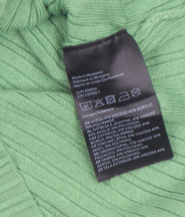 H&M Divided Women's Green Collared Ribbed Cropped Button-Up Top XS