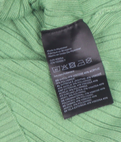 H&M Divided Women's Green Collared Ribbed Cropped Button-Up Top XS