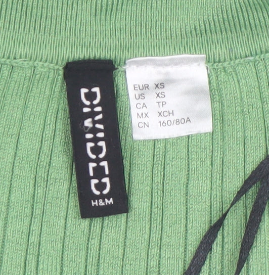 H&M Divided Women's Green Collared Ribbed Cropped Button-Up Top XS