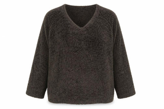 Evans Women Brown V-Neck Fuzzy Acrylic Jumper Size 22/24