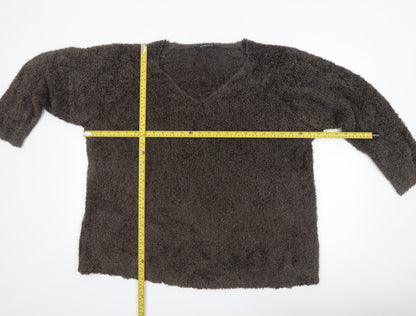 Evans Women Brown V-Neck Fuzzy Acrylic Jumper Size 22/24