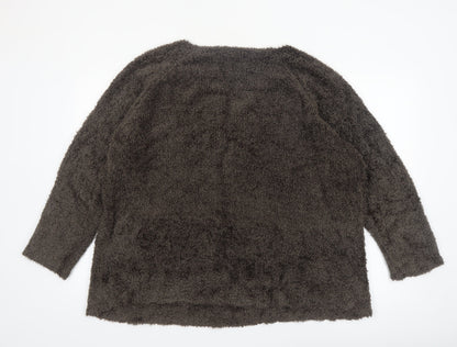 Evans Women Brown V-Neck Fuzzy Acrylic Jumper Size 22/24