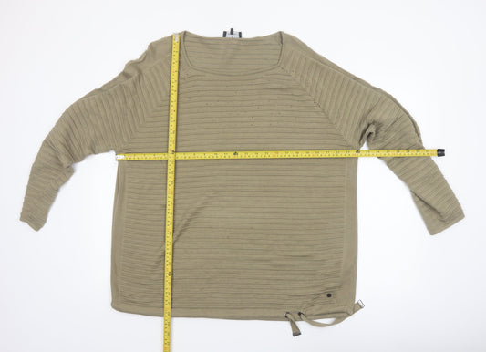 Monari Women’s Beige Ribbed Cotton Jumper Size 16 Boat Neck