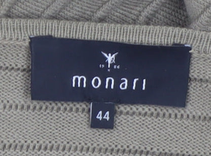 Monari Women’s Beige Ribbed Cotton Jumper Size 16 Boat Neck