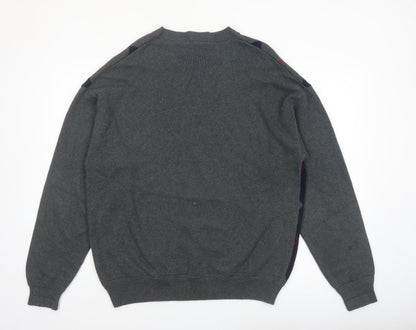 Nautica Men's Grey Argyle Cotton Pullover Jumper Size L