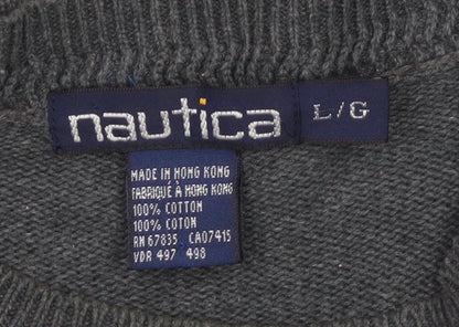 Nautica Men's Grey Argyle Cotton Pullover Jumper Size L