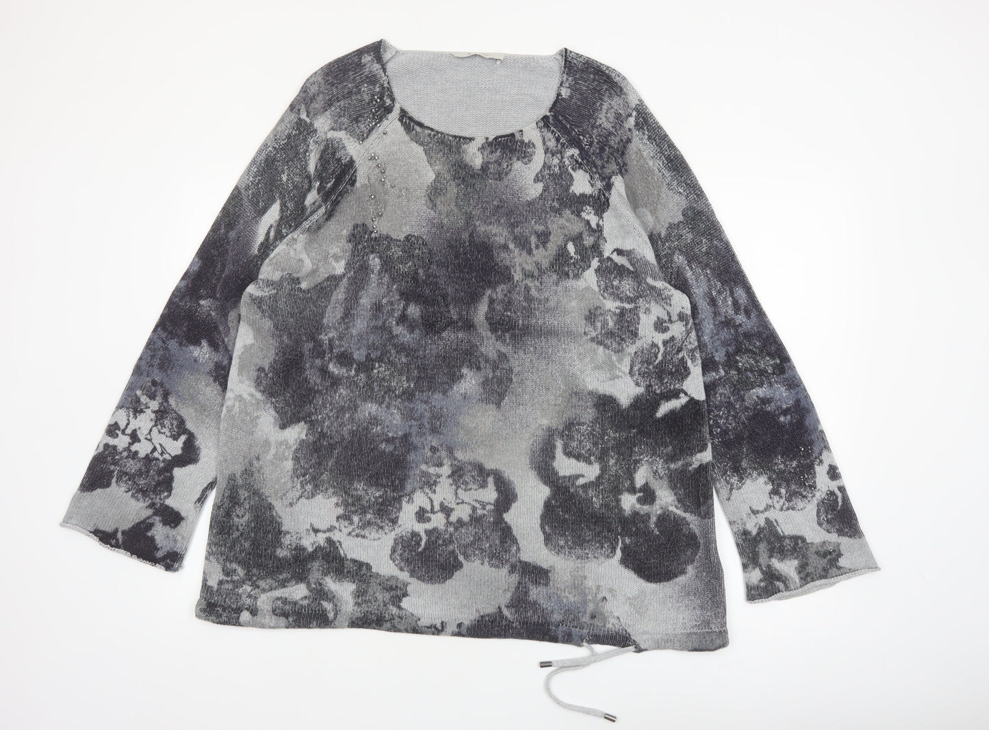 Monari Womens Grey Floral Beaded Pullover Jumper Size 16