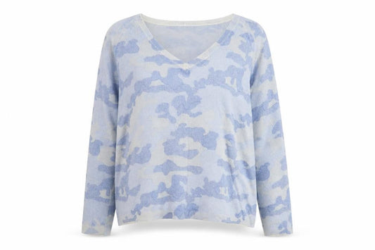 Hush Women’s Blue Camouflage Wool Blend V-Neck Jumper XL