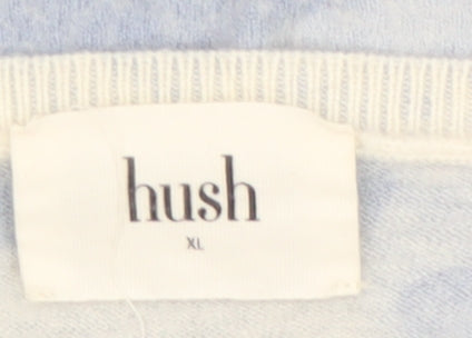 Hush Women’s Blue Camouflage Wool Blend V-Neck Jumper XL