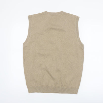 Golfino Men's Beige Argyle V-Neck Sleeveless Cotton Cashmere Golf Vest M