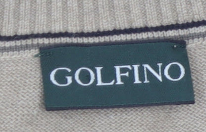 Golfino Men's Beige Argyle V-Neck Sleeveless Cotton Cashmere Golf Vest M