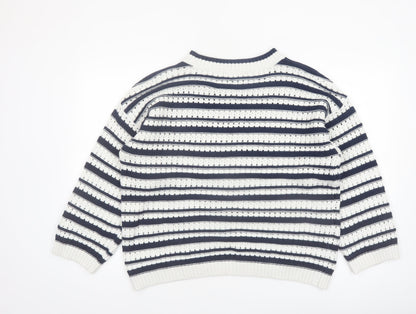 F&F Women’s Navy & White Striped Knit Jumper Size L Crew Neck Pullover