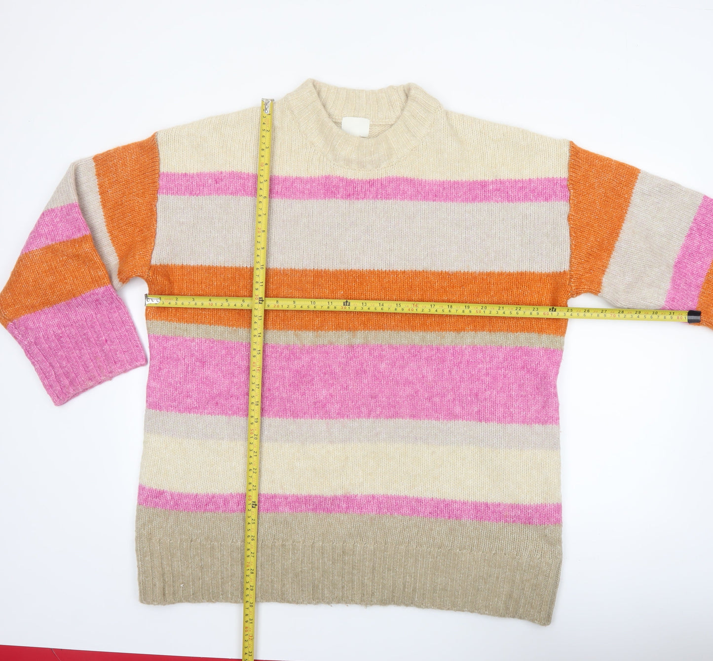 H&M Women's Multicoloured Striped Mock Neck Knit Jumper XL