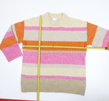 H&M Women's Multicoloured Striped Mock Neck Knit Jumper XL