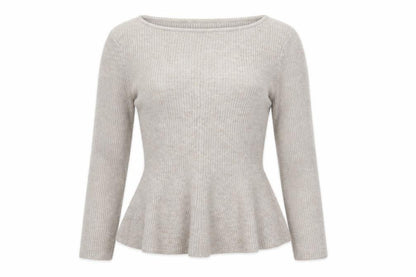 H&M Women Beige Rib-Knit Long Sleeve Pullover Jumper Size 12
