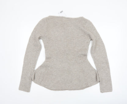 H&M Women Beige Rib-Knit Long Sleeve Pullover Jumper Size 12