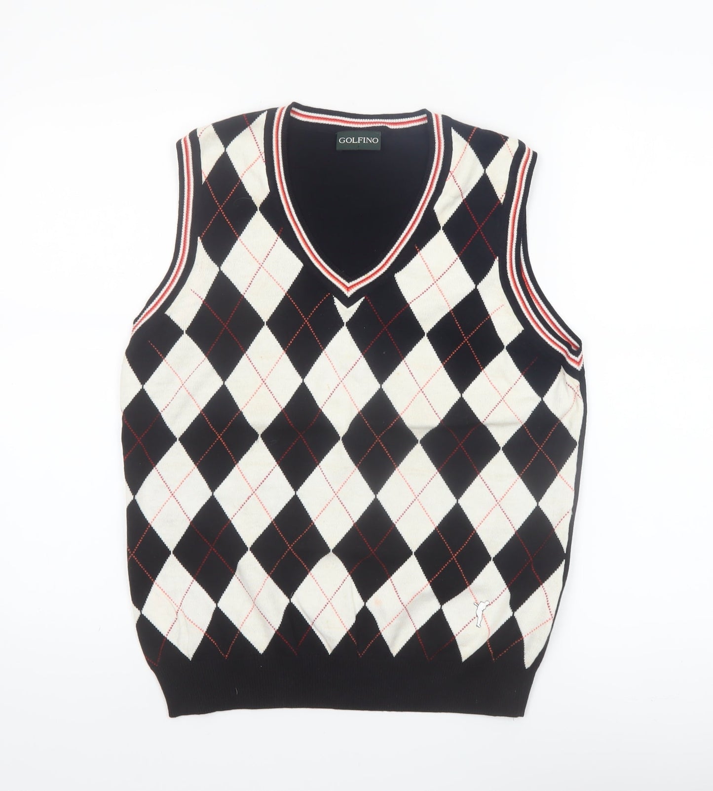 Golfino Womens Black Argyle Knit Cotton V-Neck Sleeveless Vest Size 16