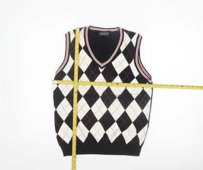 Golfino Womens Black Argyle Knit Cotton V-Neck Sleeveless Vest Size 16
