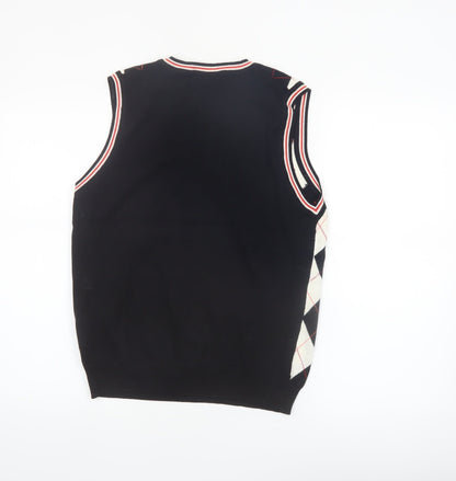 Golfino Womens Black Argyle Knit Cotton V-Neck Sleeveless Vest Size 16