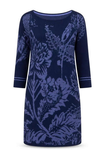 Monsoon Women Blue Floral Knit Shift Dress Size 8