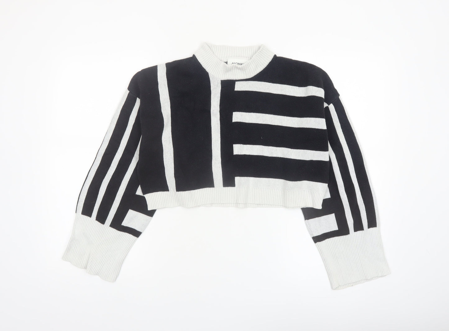 Monki Women Black White Striped Cotton Crew Neck Jumper Size M