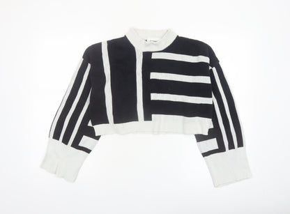 Monki Women Black White Striped Cotton Crew Neck Jumper Size M