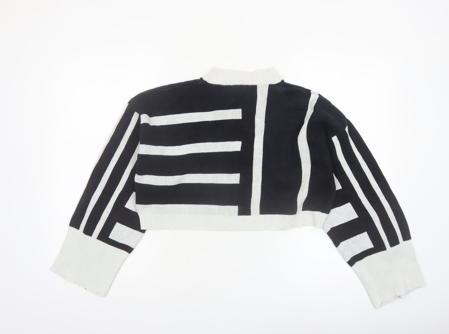 Monki Women Black White Striped Cotton Crew Neck Jumper Size M