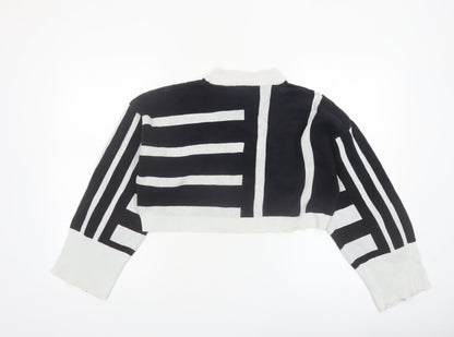 Monki Women Black White Striped Cotton Crew Neck Jumper Size M