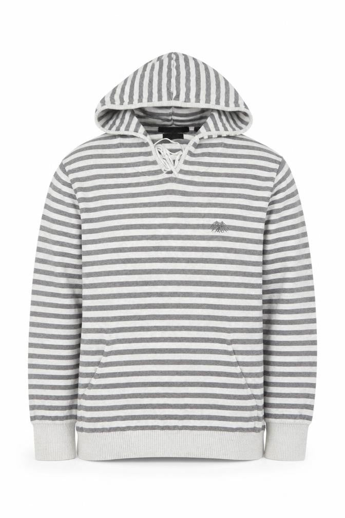 Soviet Men Grey Stripe Hooded Cotton Pullover Jumper M