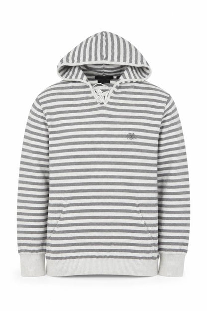 Soviet Men Grey Stripe Hooded Cotton Pullover Jumper M