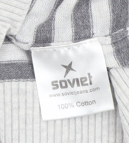 Soviet Men Grey Stripe Hooded Cotton Pullover Jumper M