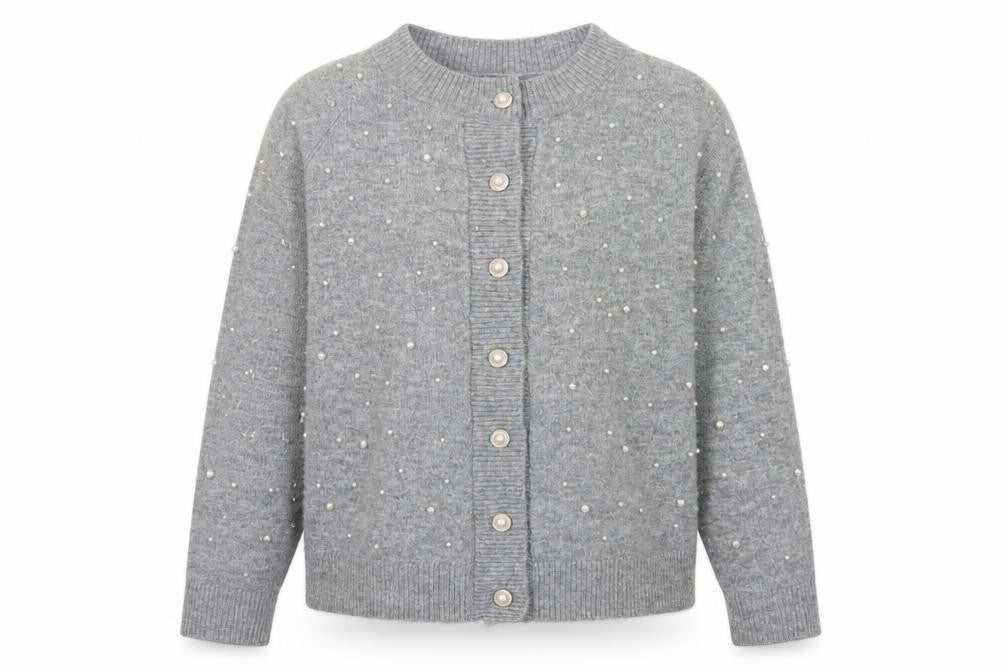 Nutmeg Women's Grey Beaded Button Cardigan Size 8