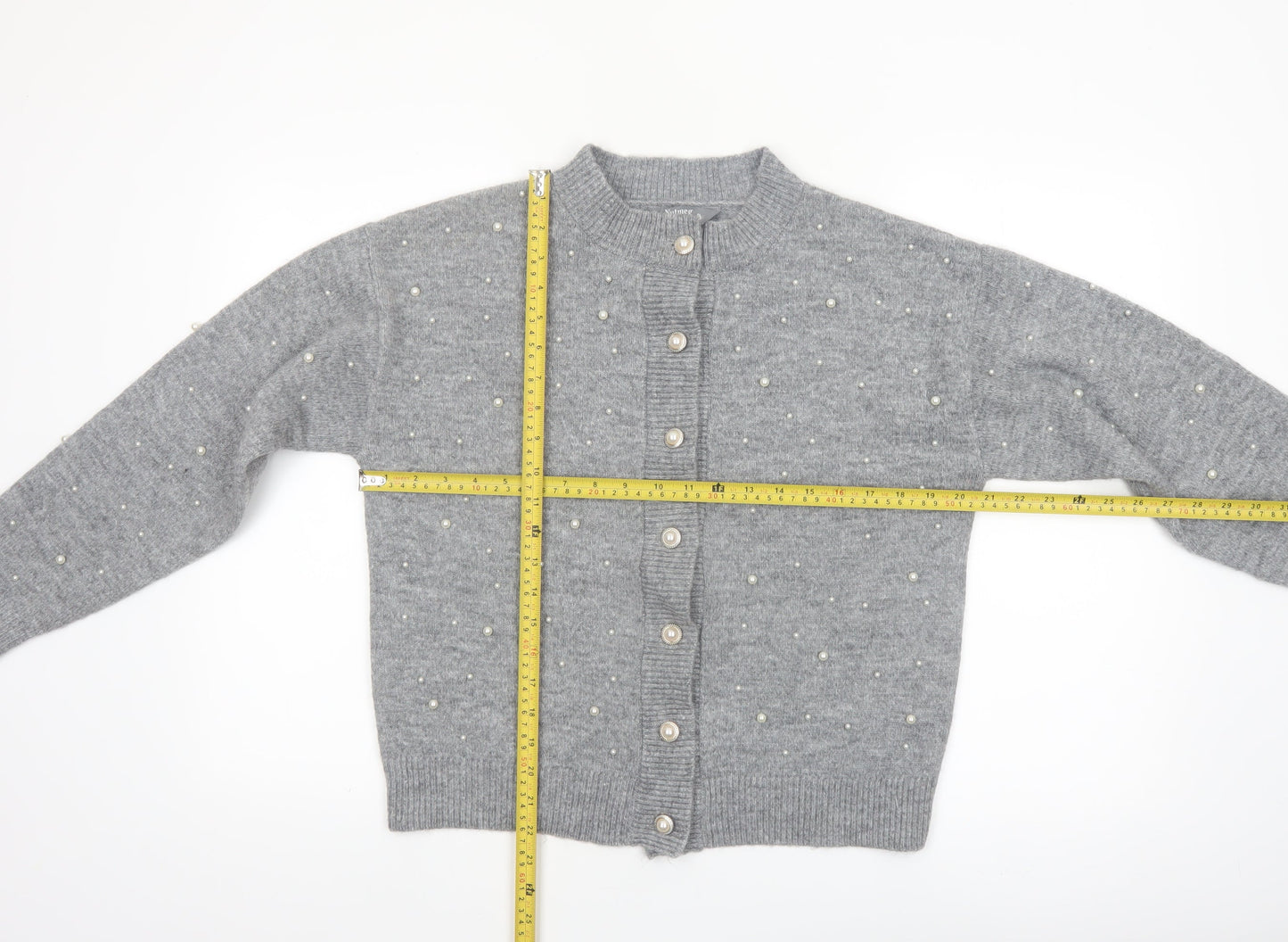 Nutmeg Women's Grey Beaded Button Cardigan Size 8
