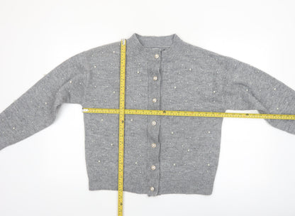 Nutmeg Women's Grey Beaded Button Cardigan Size 8