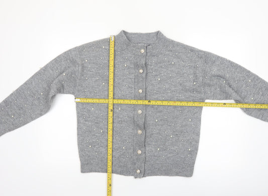 Nutmeg Women's Grey Beaded Button Cardigan Size 8