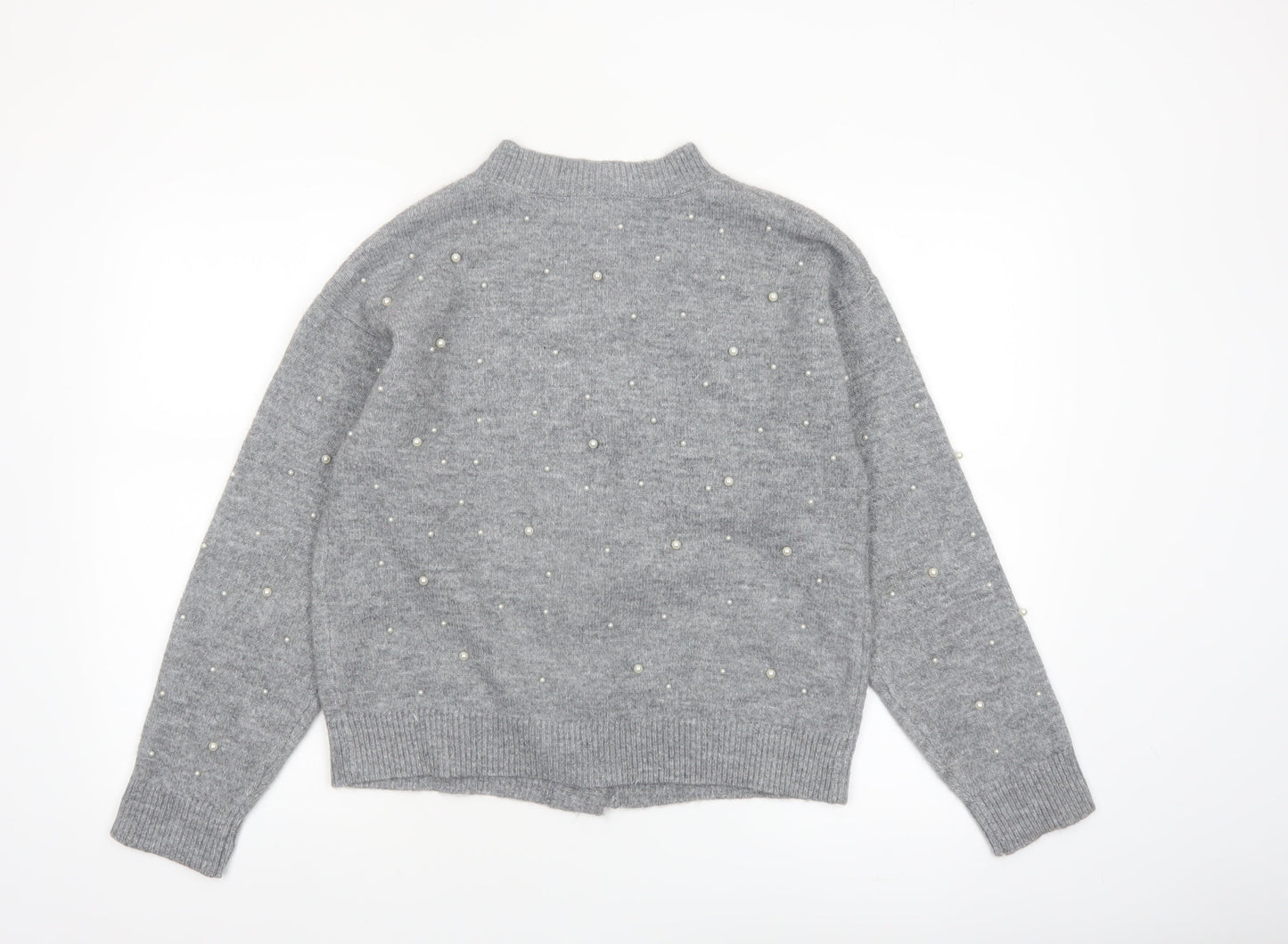 Nutmeg Women's Grey Beaded Button Cardigan Size 8