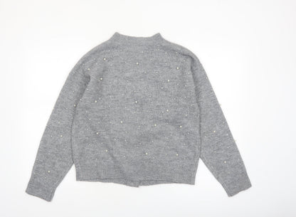 Nutmeg Women's Grey Beaded Button Cardigan Size 8