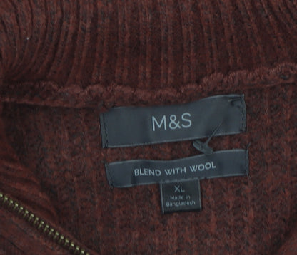 Marks and Spencer Men’s Brown Wool Blend 1/2 Zip Jumper XL