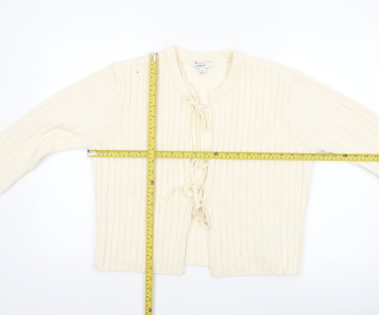 Next Women Ivory Ribbed Knit Tie Front Cardigan Size 14