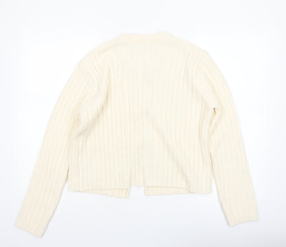 Next Women Ivory Ribbed Knit Tie Front Cardigan Size 14