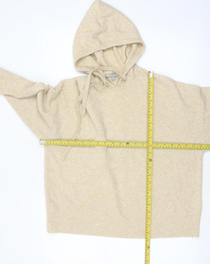 Oliver Bonas Women Beige Hooded Knit Jumper UK 12 Relaxed Fit
