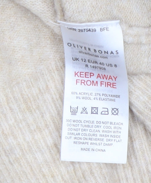 Oliver Bonas Women Beige Hooded Knit Jumper UK 12 Relaxed Fit