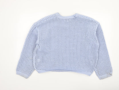Marks and Spencer Womens Blue Open-Knit Polyester Pullover Jumper L