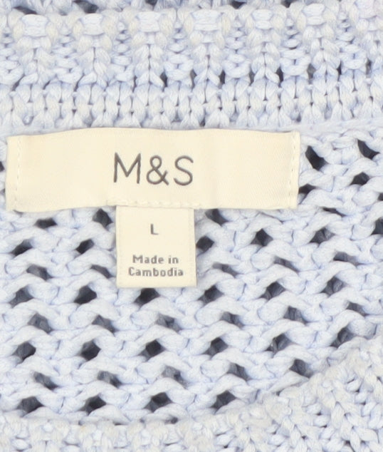 Marks and Spencer Womens Blue Open-Knit Polyester Pullover Jumper L