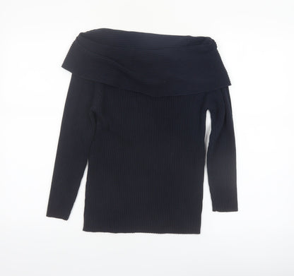 Mint Velvet Women’s Black Size 12 Off Shoulder Rib Knit Jumper