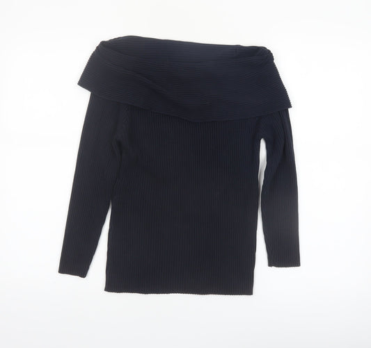 Mint Velvet Women’s Black Size 12 Off Shoulder Rib Knit Jumper